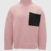 Contrast Patch Pocket Jumper Women Pink/ Grey