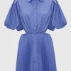 Nadine Pleated Poplin Puff Sleeve Shirt Dress Hydrangea