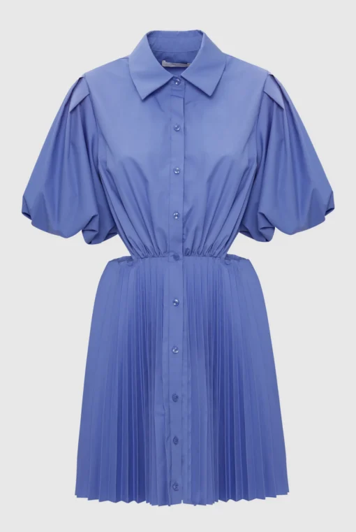 Nadine Pleated Poplin Puff Sleeve Shirt Dress Hydrangea