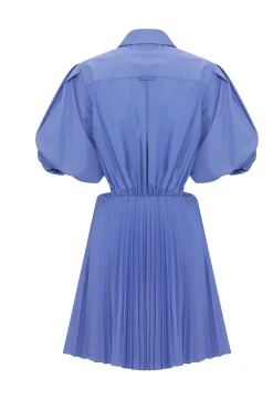 Nadine Pleated Poplin Puff Sleeve Shirt Dress Hydrangea