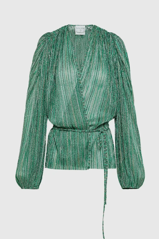 Wrapover Pleated Tulle Shirt Emerald