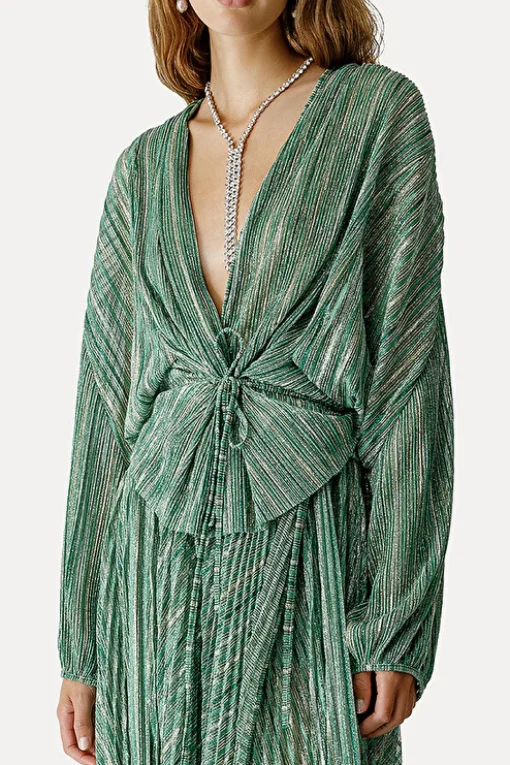 Wrapover Pleated Tulle Shirt Emerald
