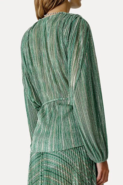 Wrapover Pleated Tulle Shirt Emerald